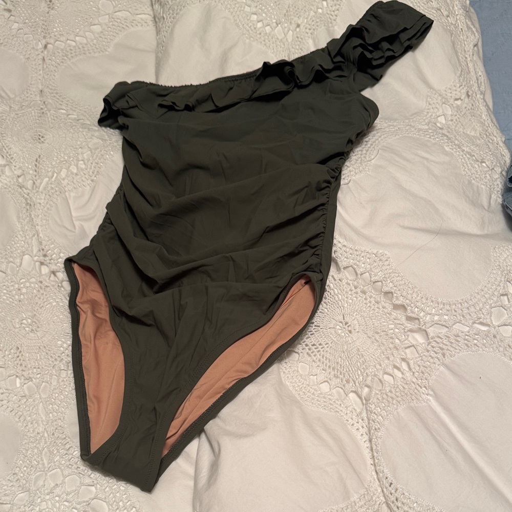 J. Crew Olive Green Ruffled Swimsuit